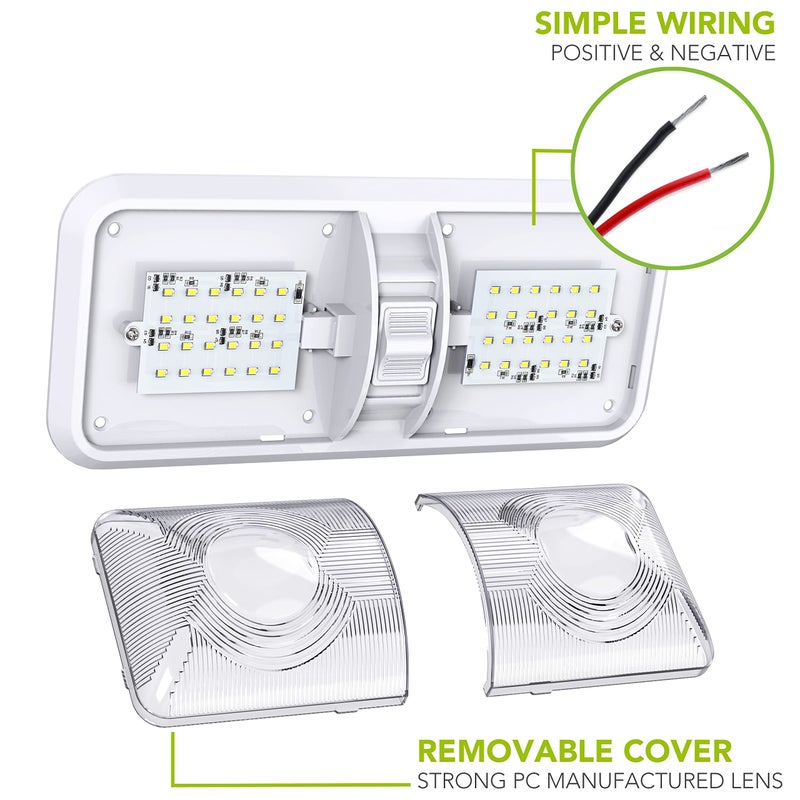 Leisure LED 5 Pack RV LED Ceiling Double Dome Light Fixture with ON/Off Switch Interior Lighting for Car/RV/Trailer/Camper/Boat DC 12V Cool White 6000-6500K 48X2835SMD (Cool White 6000-6500K, 5) - Image 3